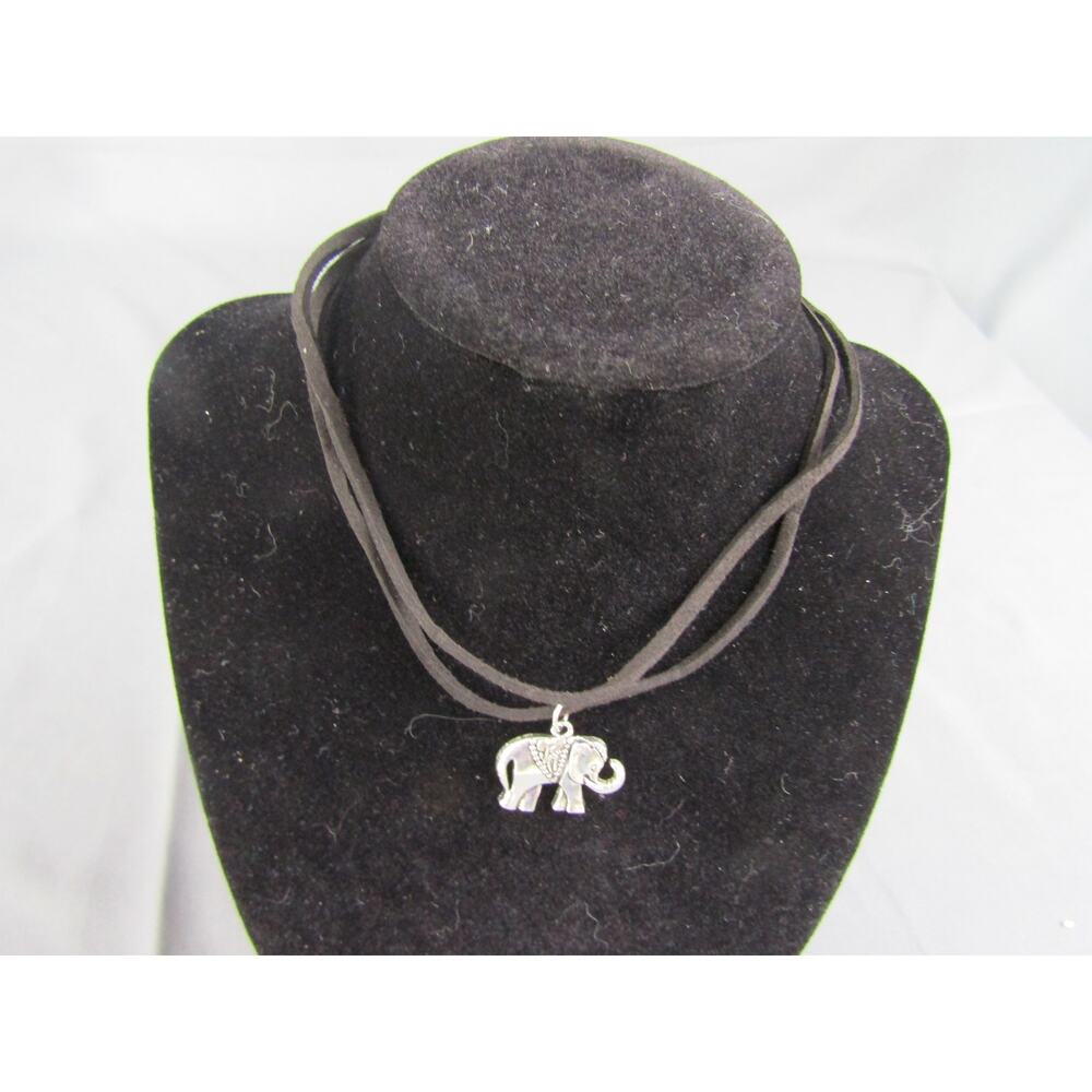 Double Layer Black Rope Elephant Pendant Choker Necklace